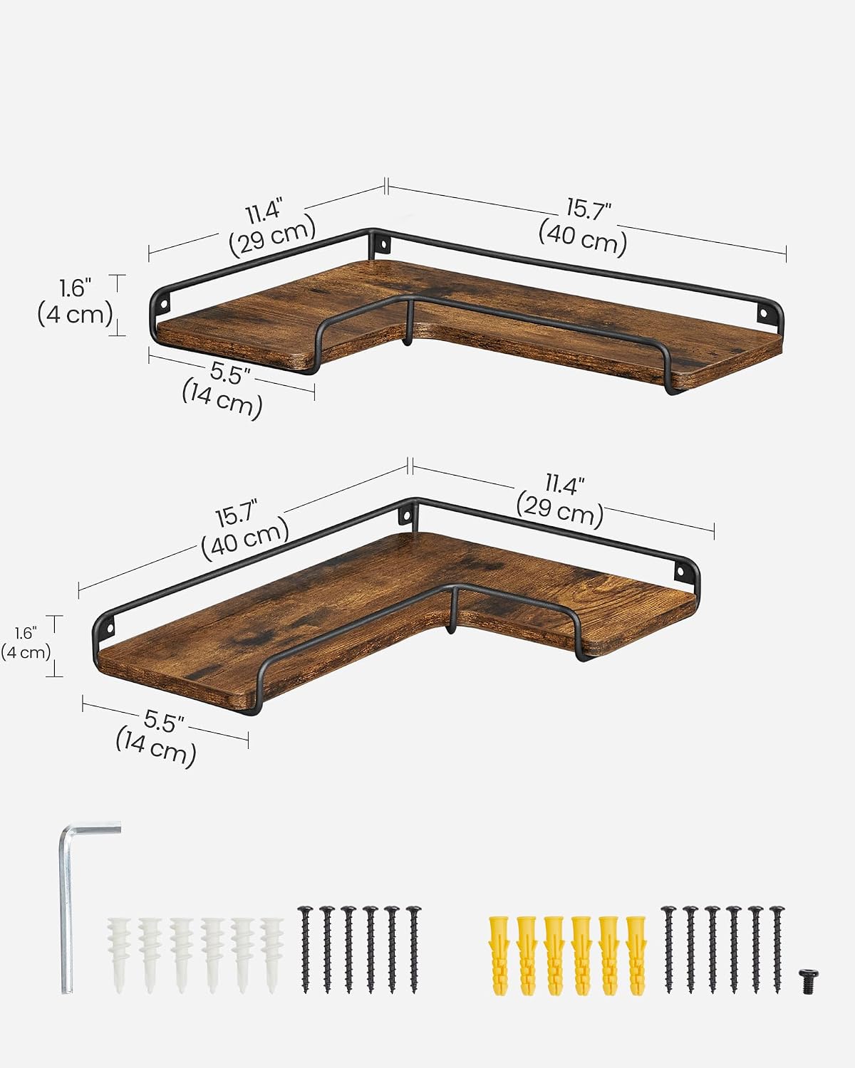 Detalle de VASAGLE Colex Collection LLS831B01 Corner Shelves, Set of 2, Rustic Brown and Matte Black