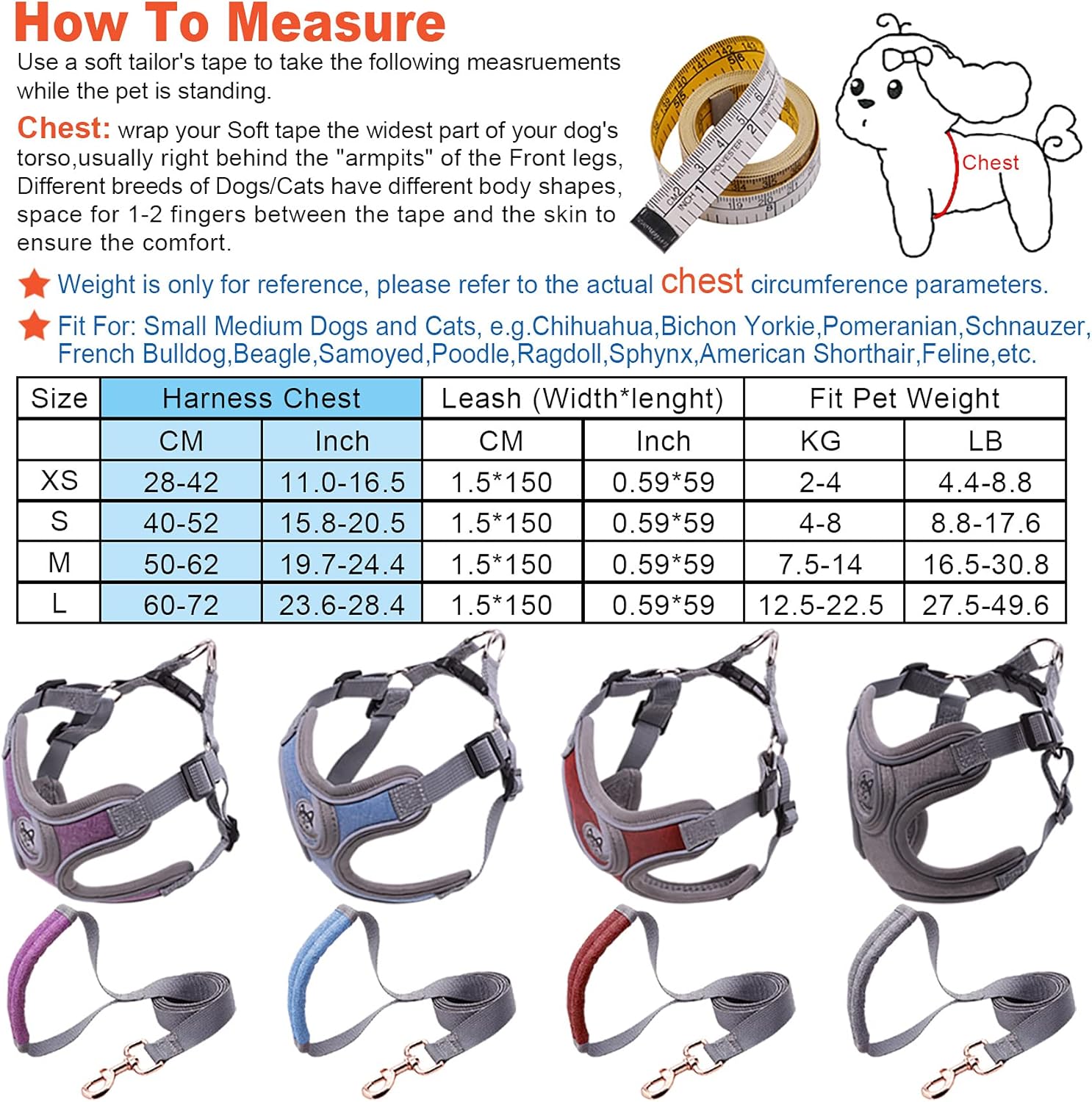 Thumbnail 6 de Wocharm Dogs Breathable Harness with Leash (Adjustable) – Size L, Grey