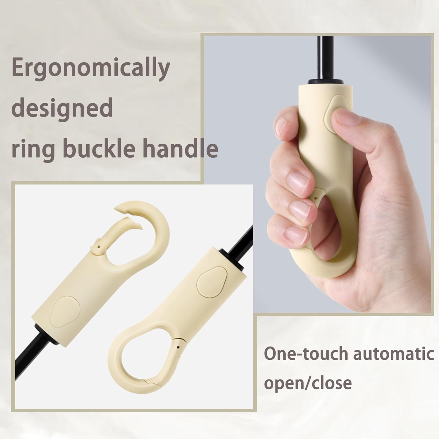 Thumbnail 2 de Ring Carabiner Handle Auto Open/Close Folding Travel Umbrella with UPF 50+ Teflon Coating