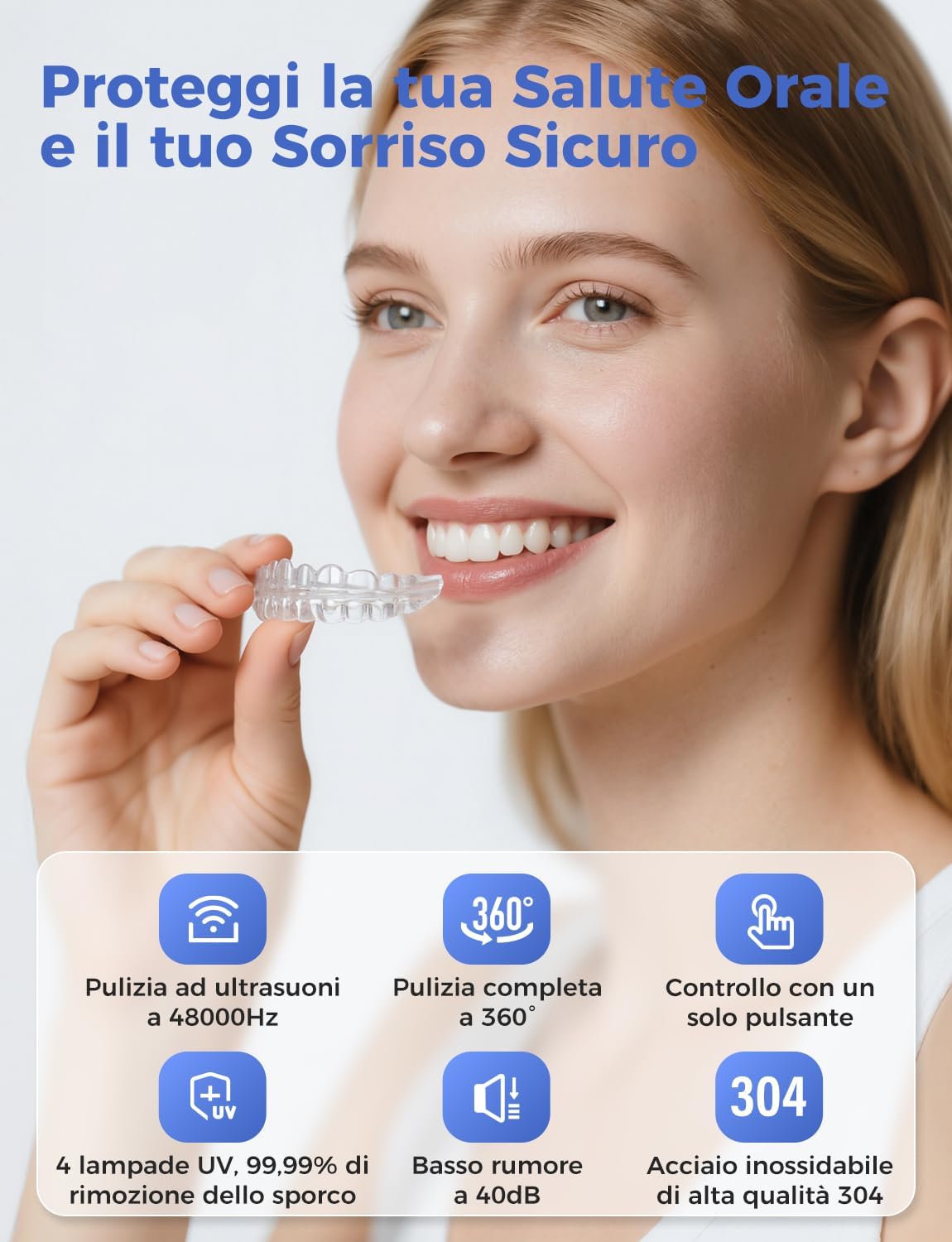 Detalle 2 de Acmeenjoy Pulitore Ultrasuoni 48000Hz 200ml 🪥