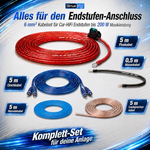 Detalle de Sinustec BCS-600 Car-Hifi Kabelset 6 mm², 5 m – Batteriekabelset inkl. Cinch, Remote, Lautsprecherkabel