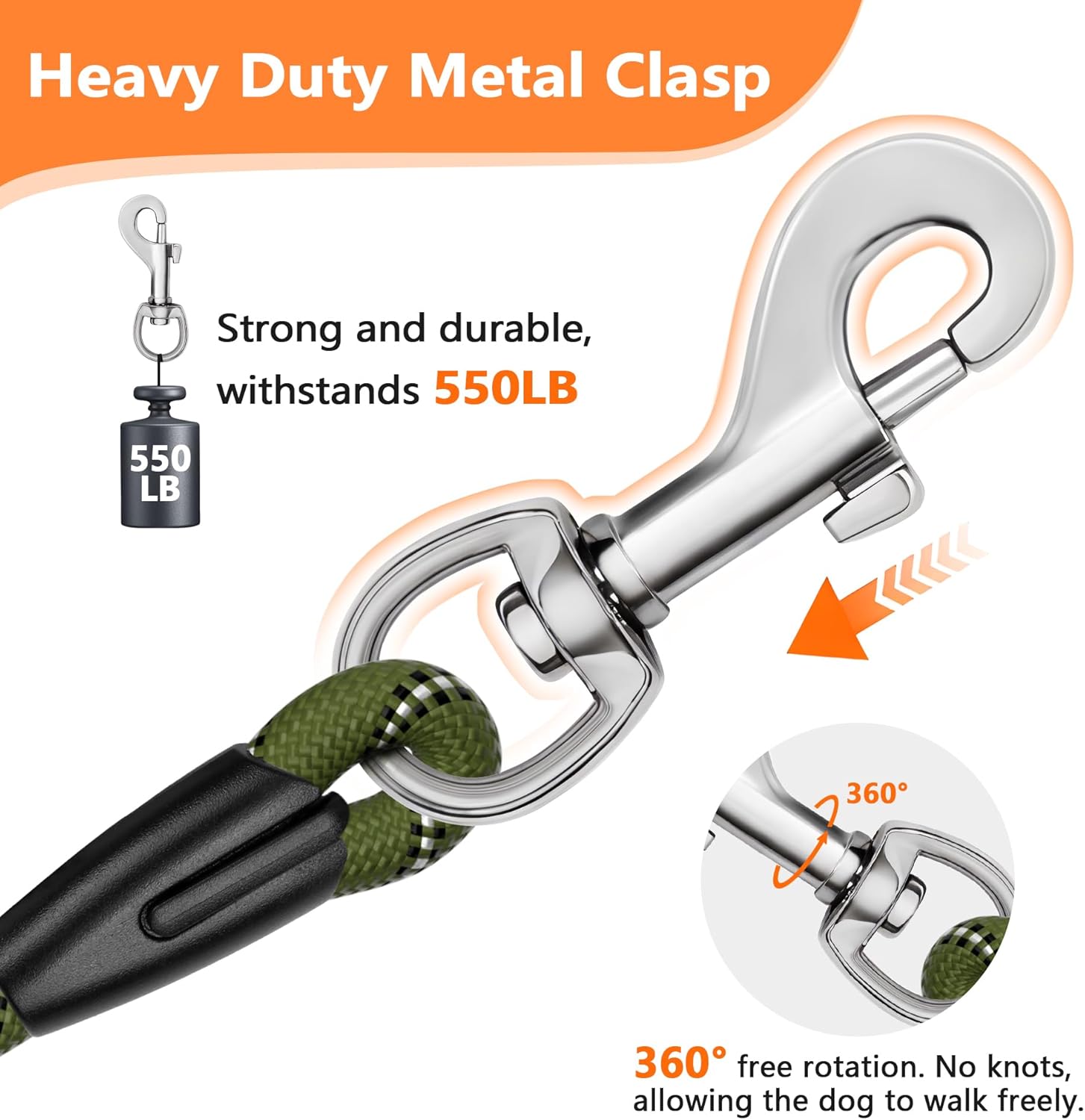 Thumbnail 1 de X XBEN 30M/98FT Training Leads for Dogs with Soft Padded Handle and Reflective Hook (Olive)