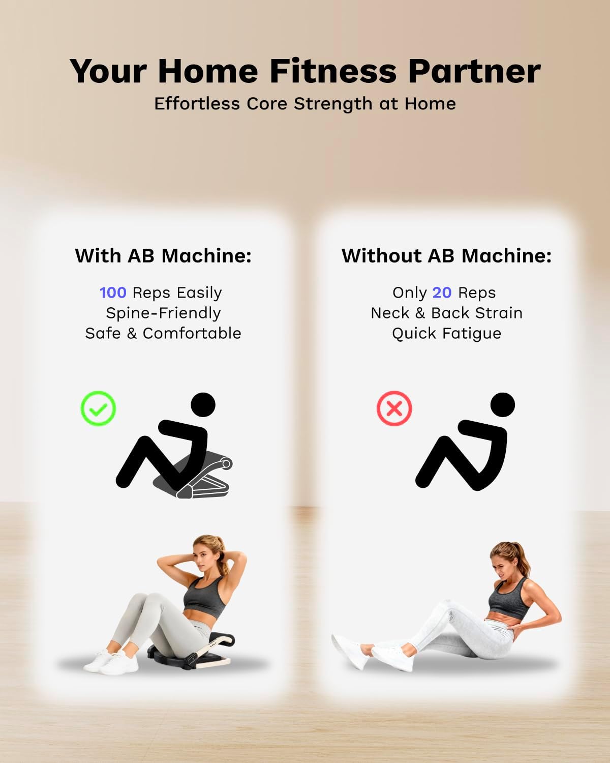 Detalle de AIRHOP Ab Machine, 4-Level Auto-Rebound Core Trainer with Foldable Steel Frame
