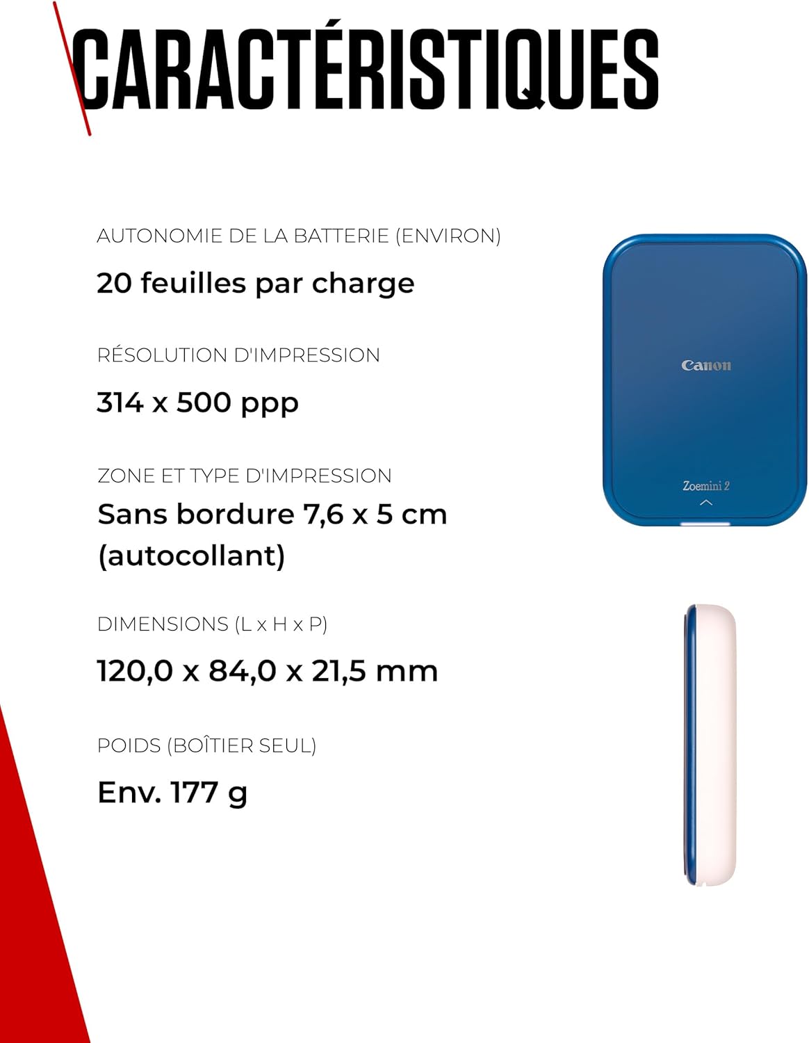 Detalle de Canon Zoemini 2 Kit Imprimante Photo Portable Bluetooth USB-C – Kit ZP-2030 + ZINK Circulaires 3,3 cm