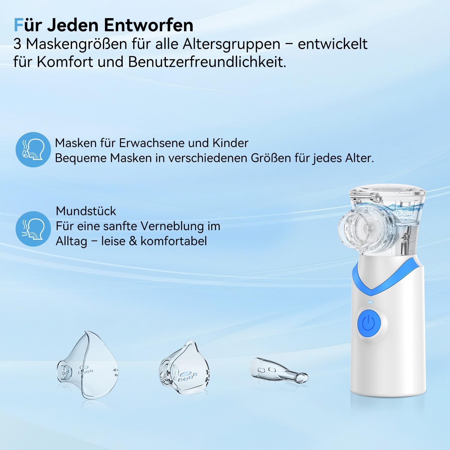 Thumbnail 6 de Larair Inhalationsgerät für Erwachsene & Kinder – leiser, wiederaufladbarer Vernebler mit Selbstreinigung, blau