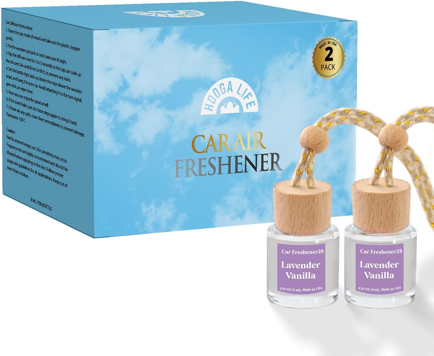 Detalle de HoogaLife Car Air Freshener Diffuser 2 Pack – Lavender Vanilla