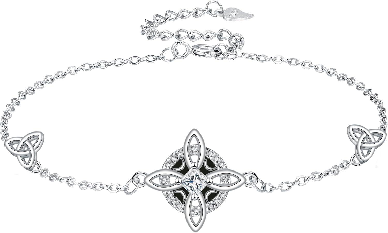 Detalle de Micory Femme – Bracelet en argent sterling 925 ajustable avec Arbre de Vie et croissant zirconiums