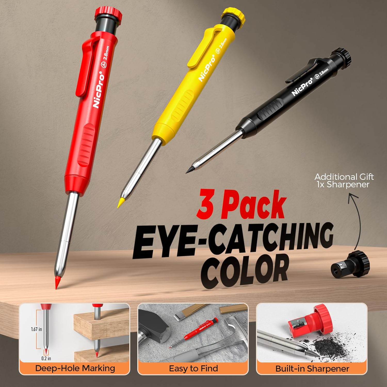 Thumbnail 1 de Nicpro CP1000 Carpenter Pencil 39 refills ✏️