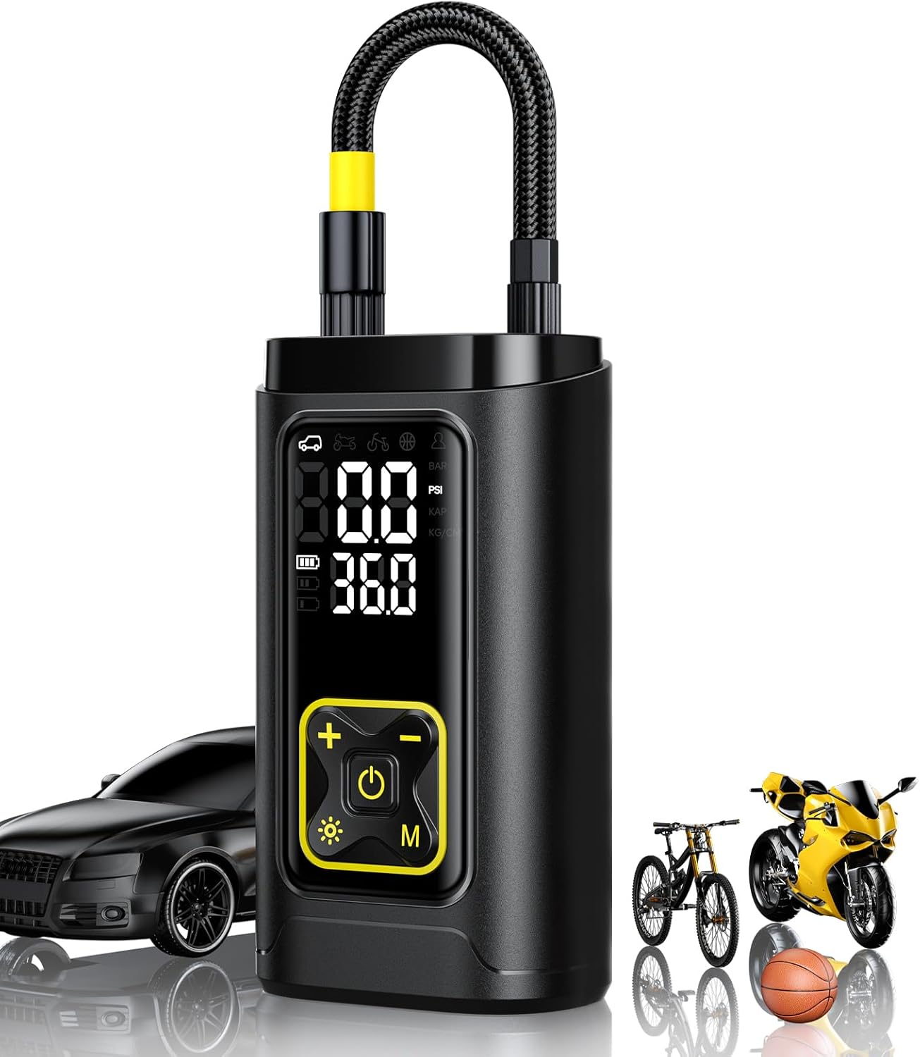 Detalle de Philoent Portable Tire Inflator (150PSI) with Digital Gauge, LED Light, and Auto Shut-Off