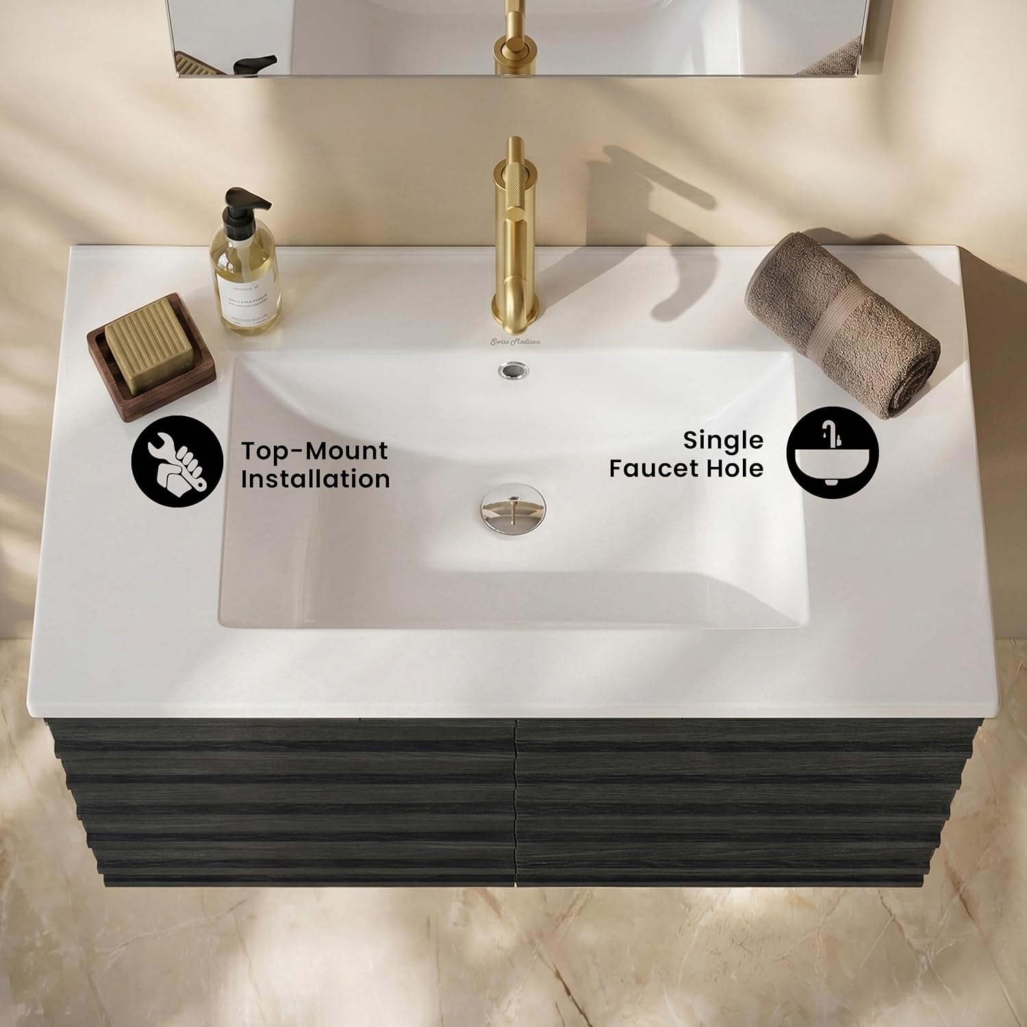 Detalle de Swiss Madison SM-BVP36 Ceramic Vanity Sink Top, 36-Inch White Drop-In