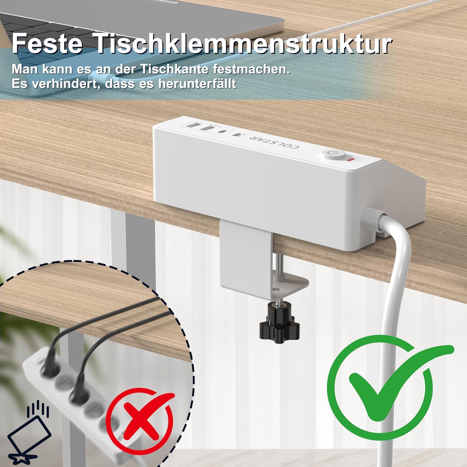 Detalle de COLSTAR Steckdosenleiste am Schreibtisch
