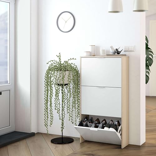 Detalle 1 de Habitdesign Zapatero 3 Puertas Blanco Brillo y Roble Canadian