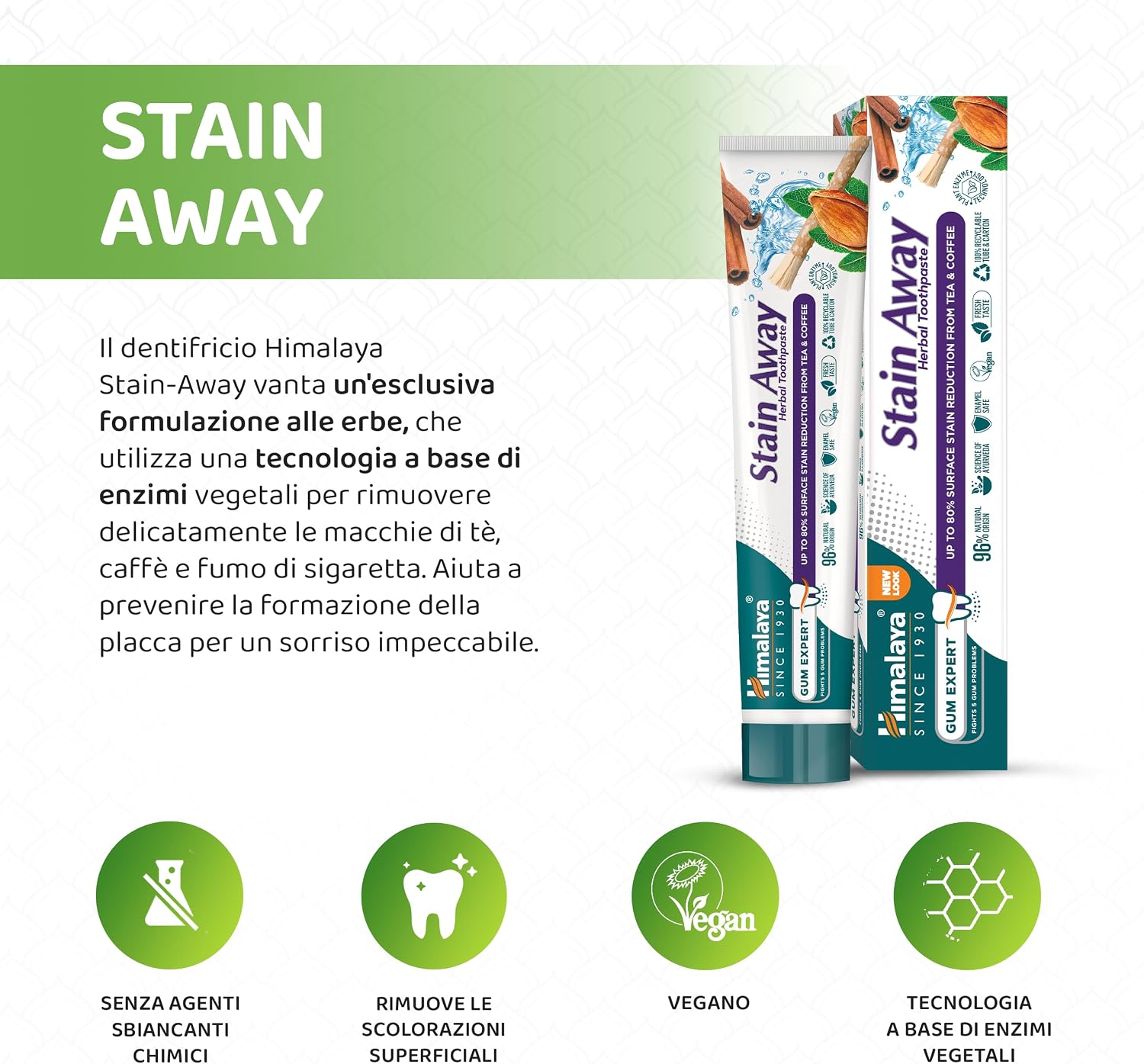 Detalle de Himalaya Herbals Enamel Friendly Stain Away (1 Pack): denti più chiari in modo naturale