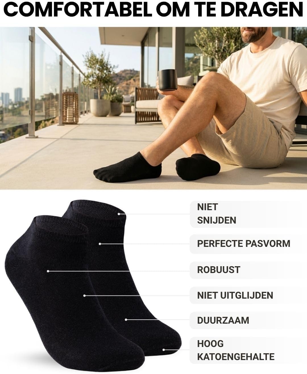 Detalle de sockenkauf24 sneakersokken, 10 paar katoenmix voor dames en heren