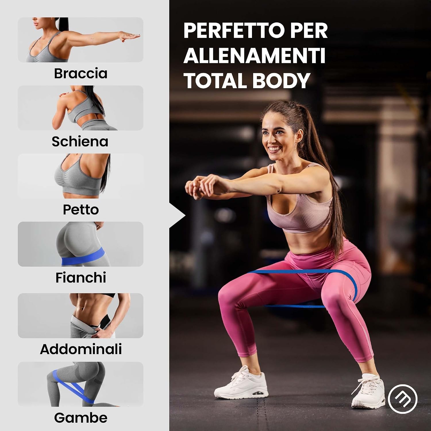 Detalle de Loop Fasce Elastiche Fitness Set/Livelli di Resistenza + eBook e Borsa – 5 bande 60 cm x 5 cm, training completo