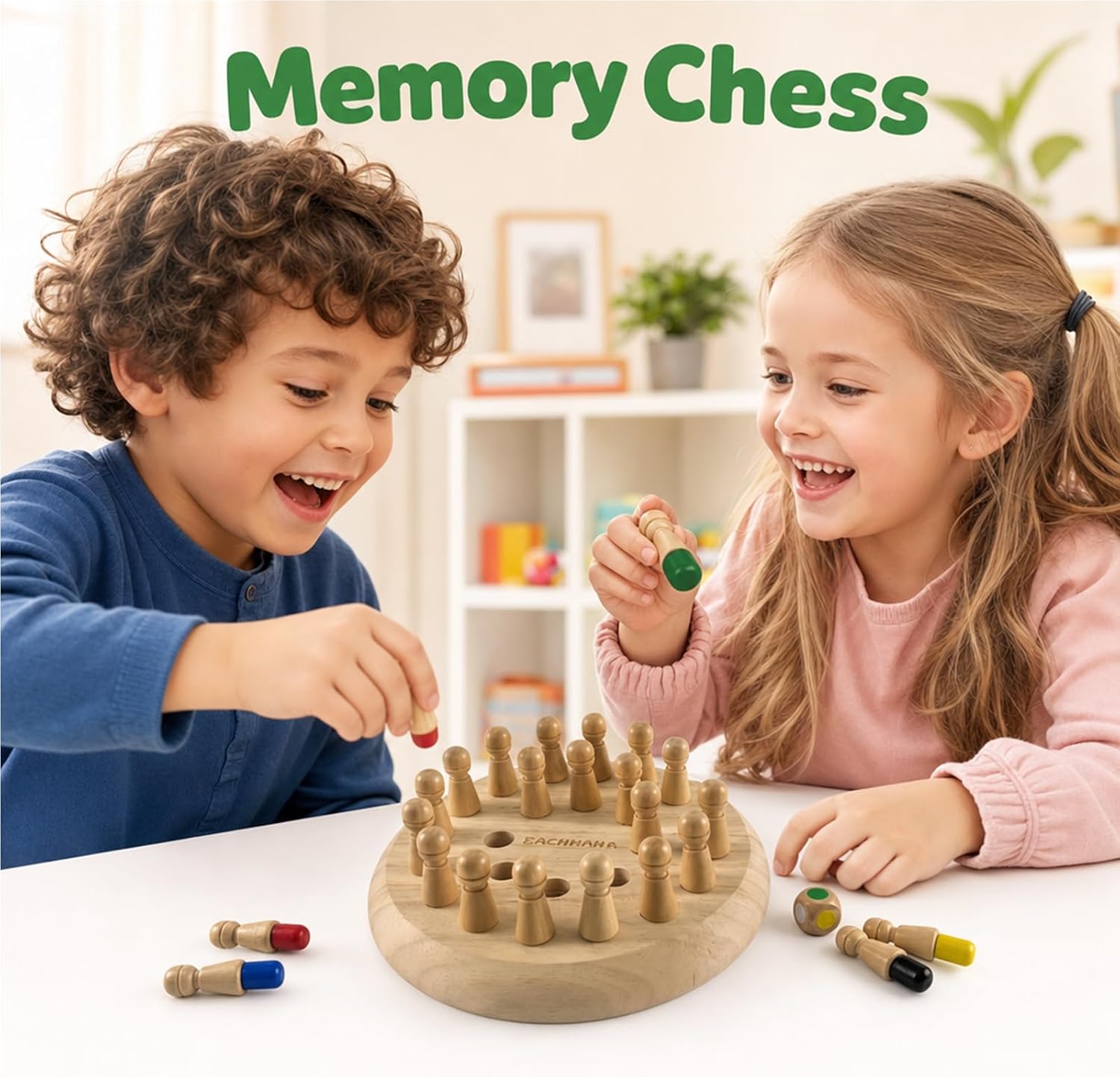 Detalle de EACHHAHA Montessori Gedächtnis-Schach ab 4 Jahren – Holz-Brettspiel für Memory & Farbwahrnehmung