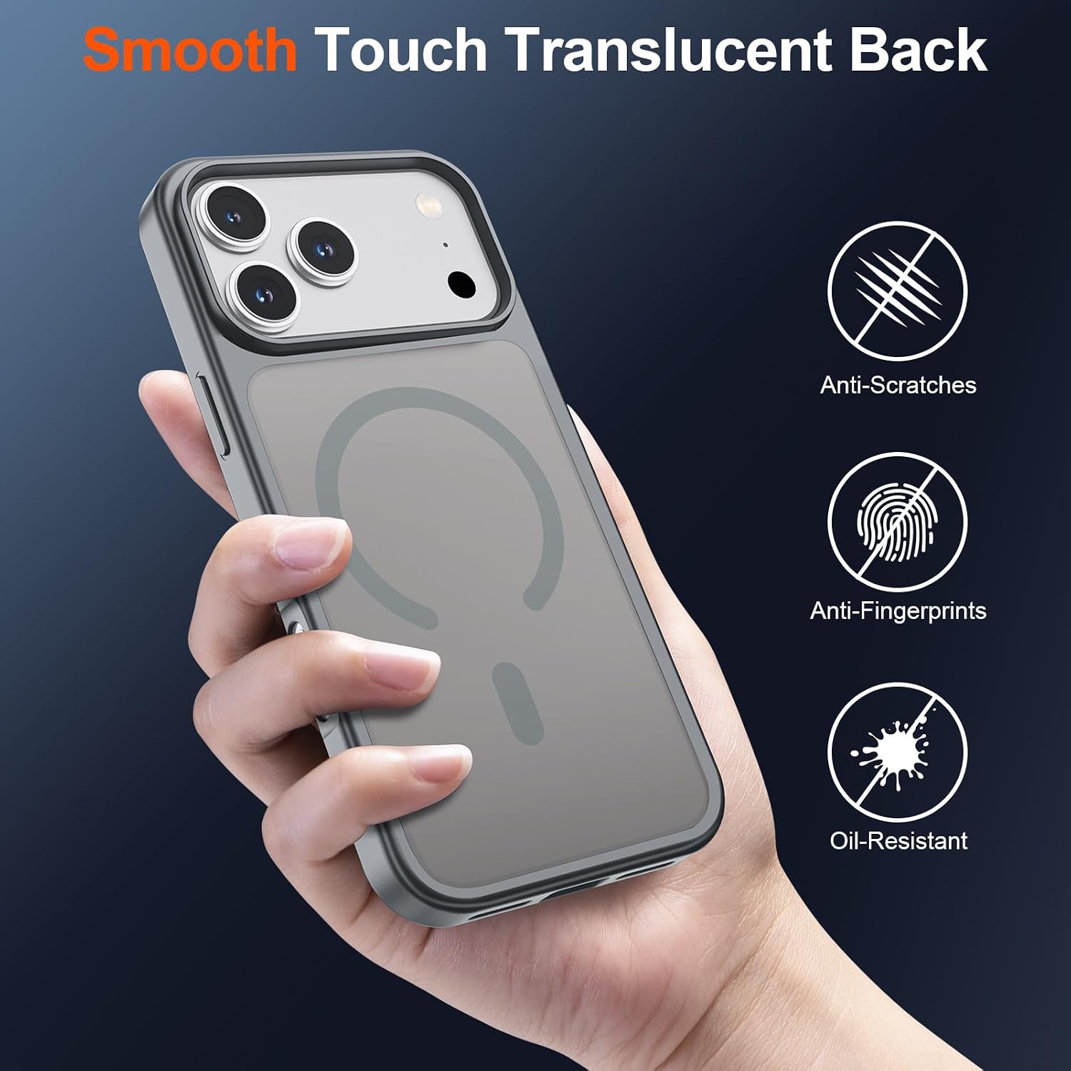 Detalle 2 de SUPFINE Magnetic Case for iPhone 17 Pro (MagSafe Compatible) — Military-Grade Drop Protection, Matte Translucent Gray
