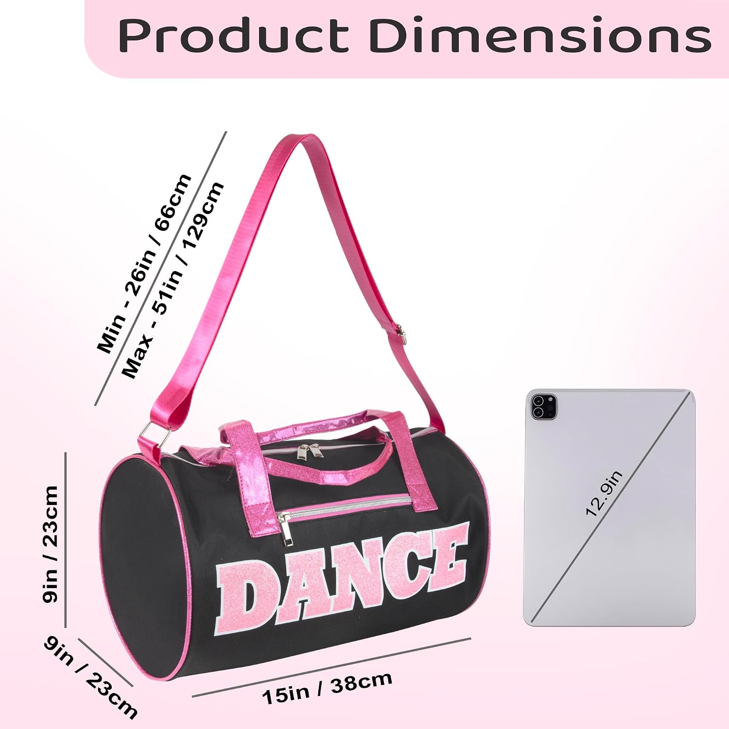 Detalle 2 de 75192012716 Dance Duffel Bag, Black/Pink with Adjustable Shoulder Strap
