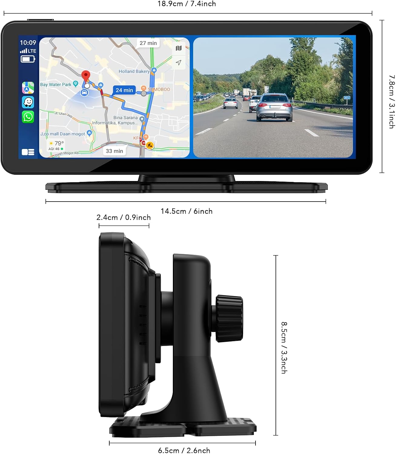Thumbnail 6 de LAMTTO Wireless Carplay Display mit Dashcam 2.5K – 6,86 Zoll | CarPlay & Android Auto, Tragbares Navi-Display