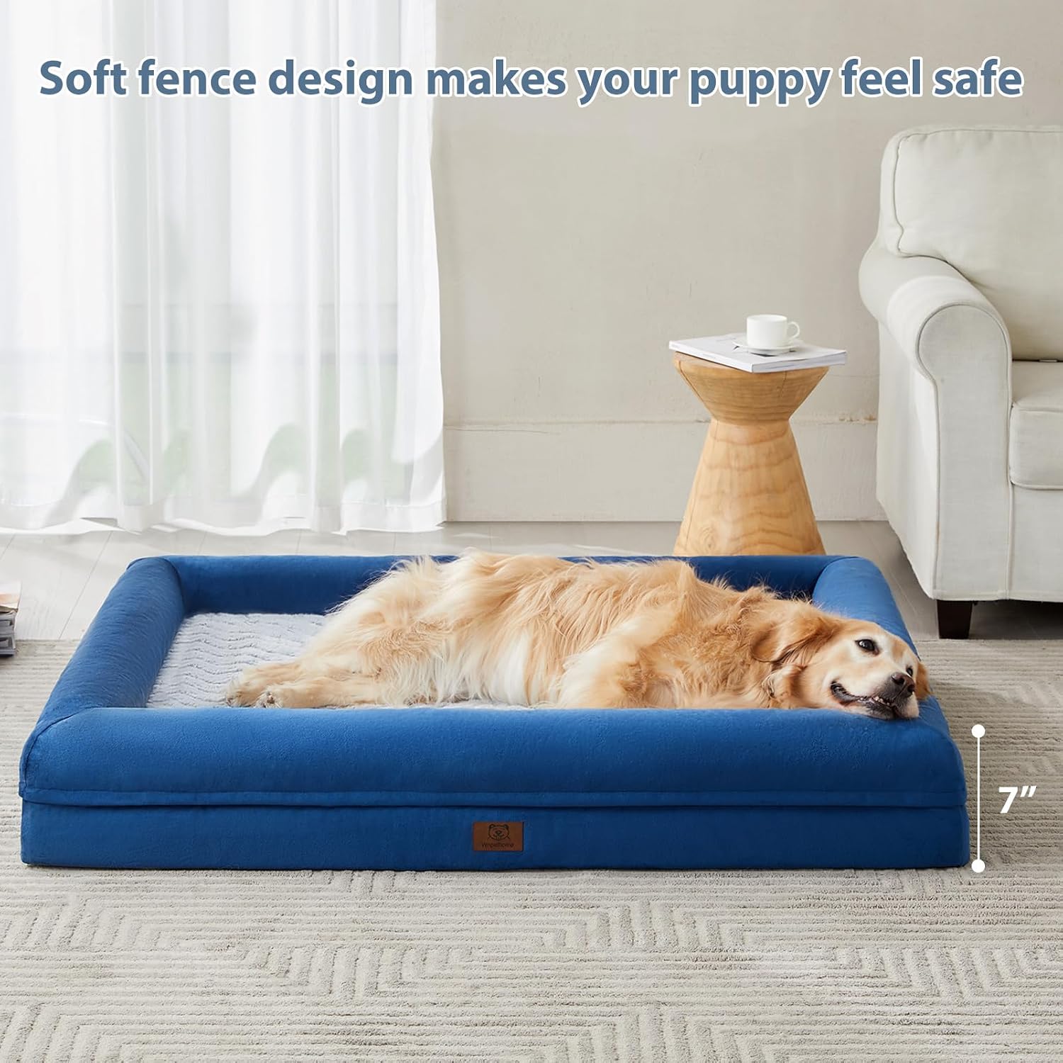 Thumbnail 6 de WNPETHOME XXL Orthopedic Dog Bed, Memory Foam, Bolster Sides, Blue, 45 x 35 in