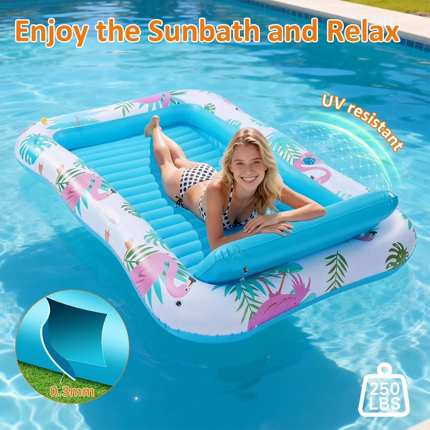 Thumbnail 5 de Inflatable Tanning Pool Lounger Float with Sprinkler — Extra-Large, Pillow + Cup Holder