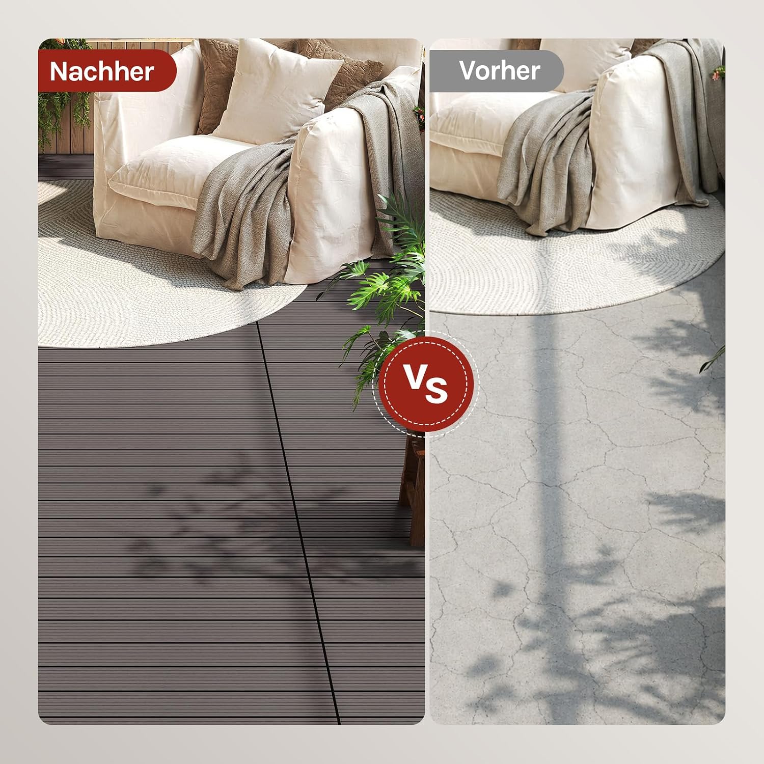 Thumbnail 6 de WOLTU WPC Fliese Holz-Optik 30 x 60 cm (6 Stück = 1 m²) mit Klicksystem – Terrassenfliese