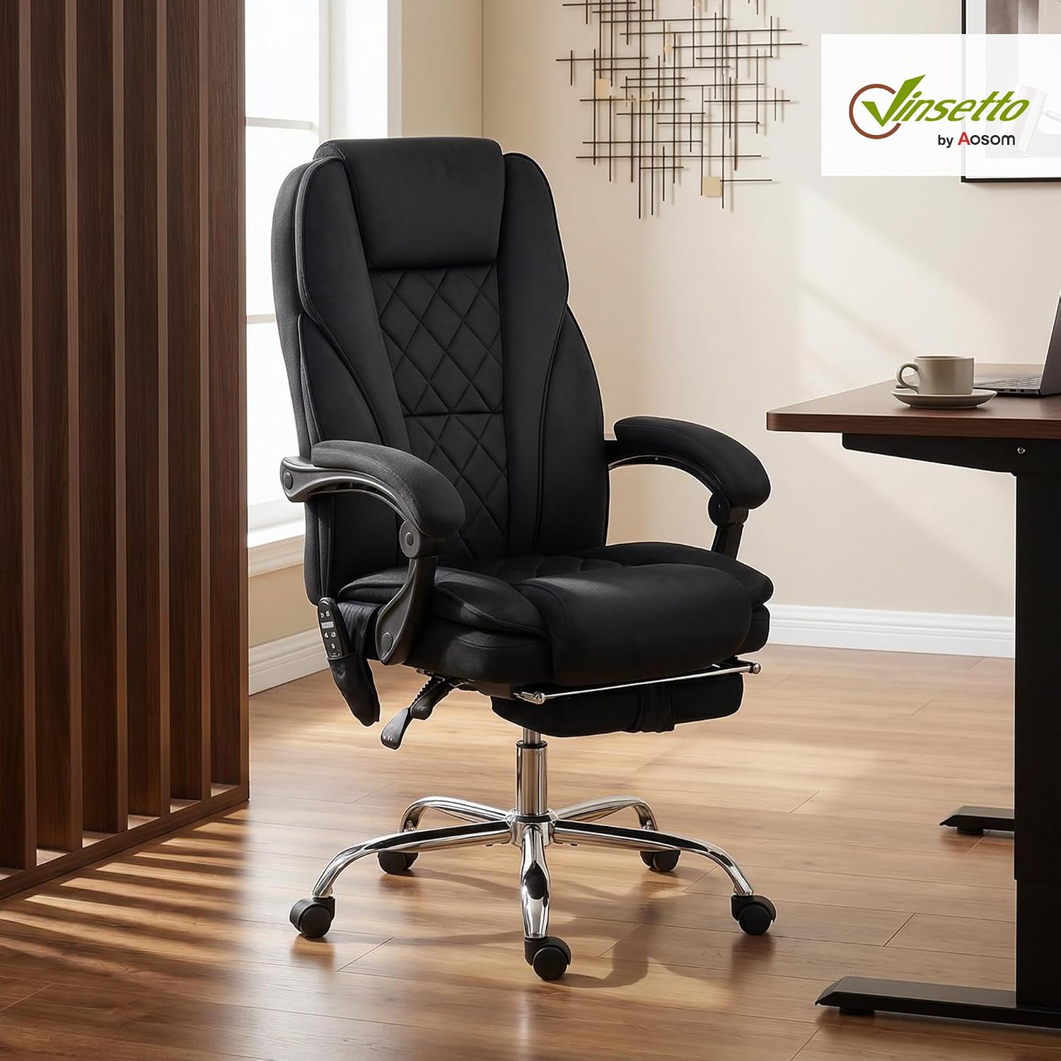 Detalle 2 de Vinsetto Fauteuil de Bureau Massant et Chauffant – Ergonomique, Réglable et Dossier Inclinable