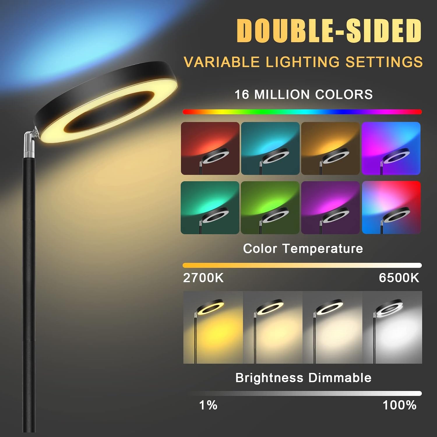Thumbnail 1 de LED Stehlampe 42W Superhelle, RGBW Farbwechsel mit WLAN‑Smart‑Home, Doppelseitig, Musik‑Sync & Dimmbarkeit
