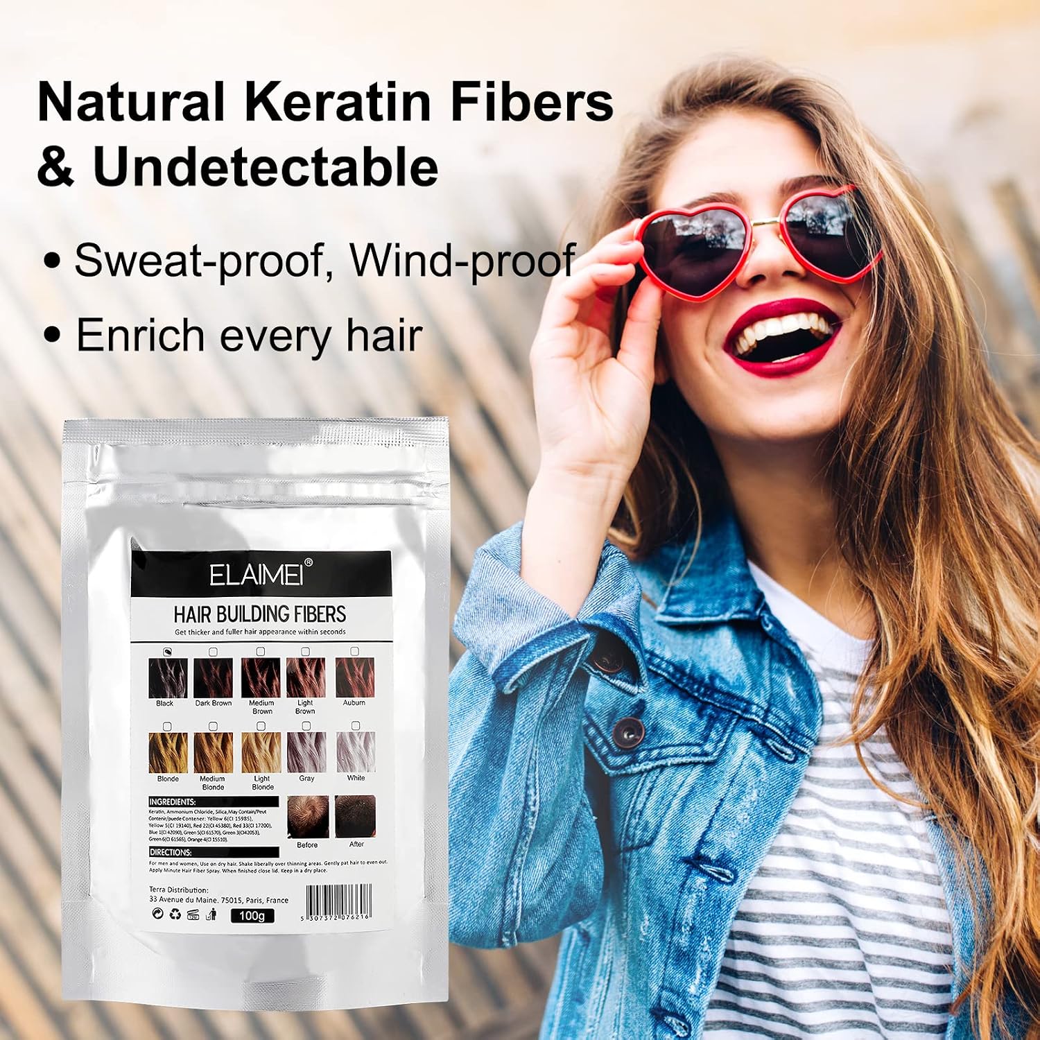 Detalle de Fibre di costruzione dei capelli alla cheratina, polvere professionale 100G – Marrone scuro
