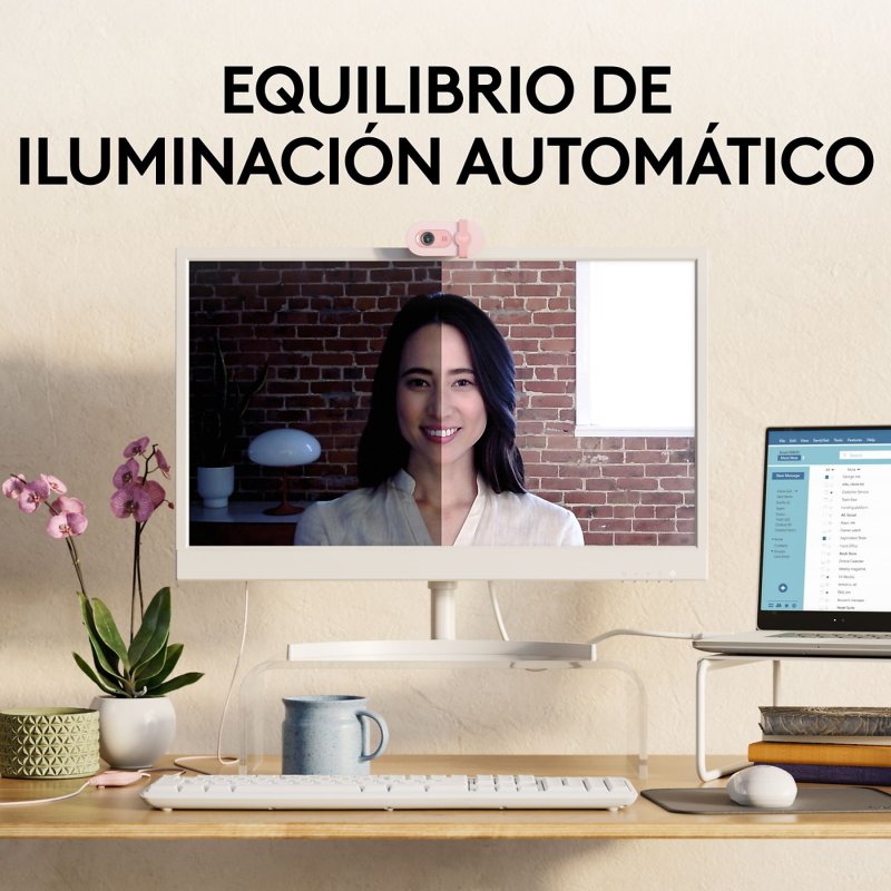 Thumbnail 1 de Logitech Brio 100 Webcam FullHD Rosa: claridad y privacidad para videollamadas básicas