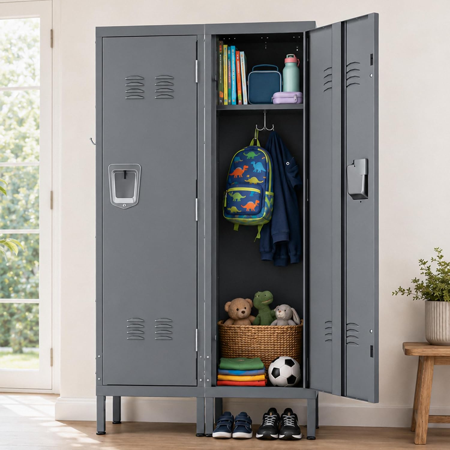 Thumbnail 1 de VIYET SL002 Metal Storage Locker, 1-Door Gray Steel Cabinet with Shelf