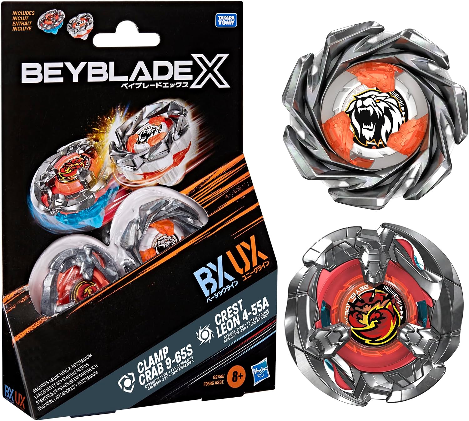 Detalle de Hasbro Beyblade X Clamp Crab 9-65S BX & Crest Leon 4-55A UX duopack