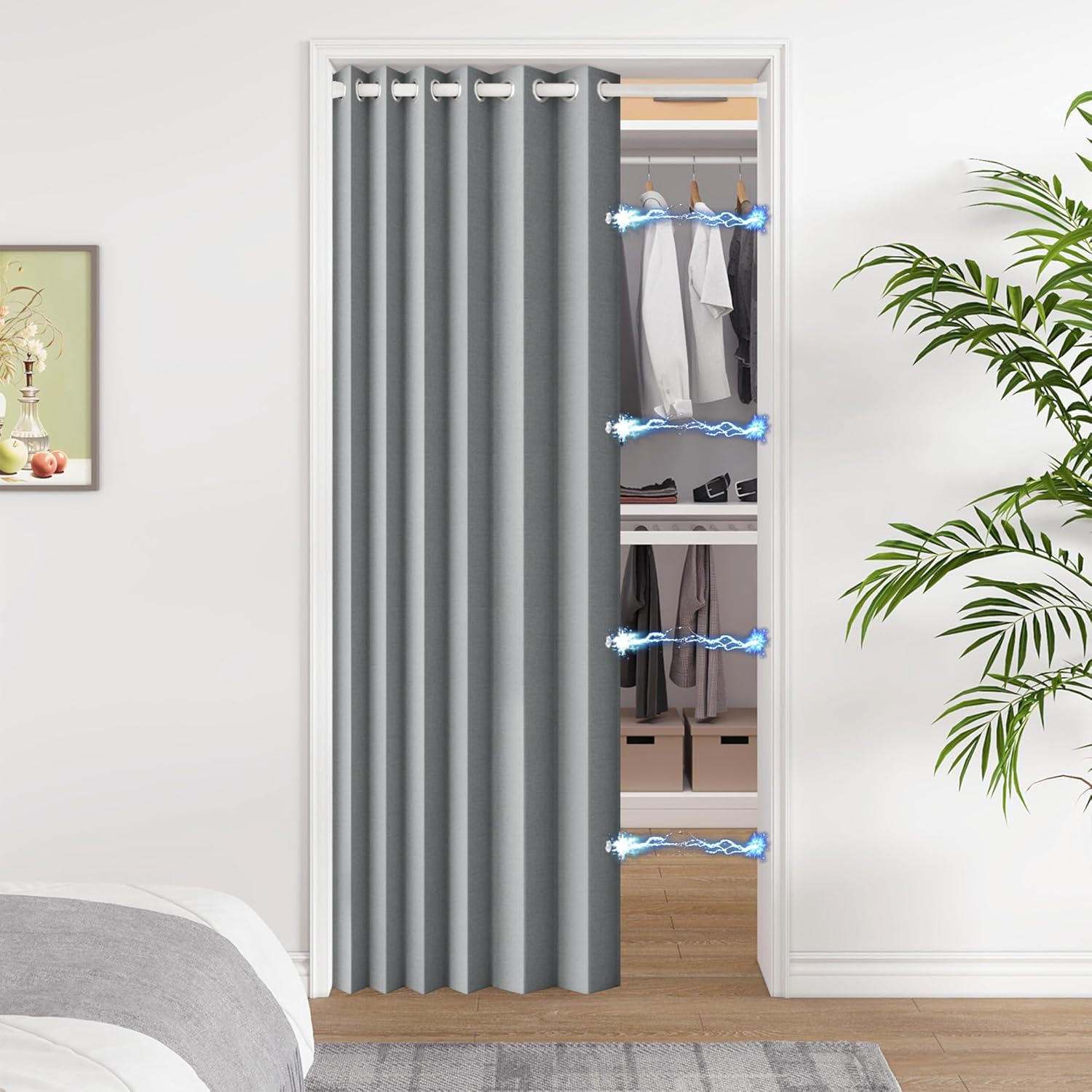 Thumbnail 1 de HMYI 100% Blackout Privacy Door Curtain for Doorway, 1 Panel (W45 x L80), Gray