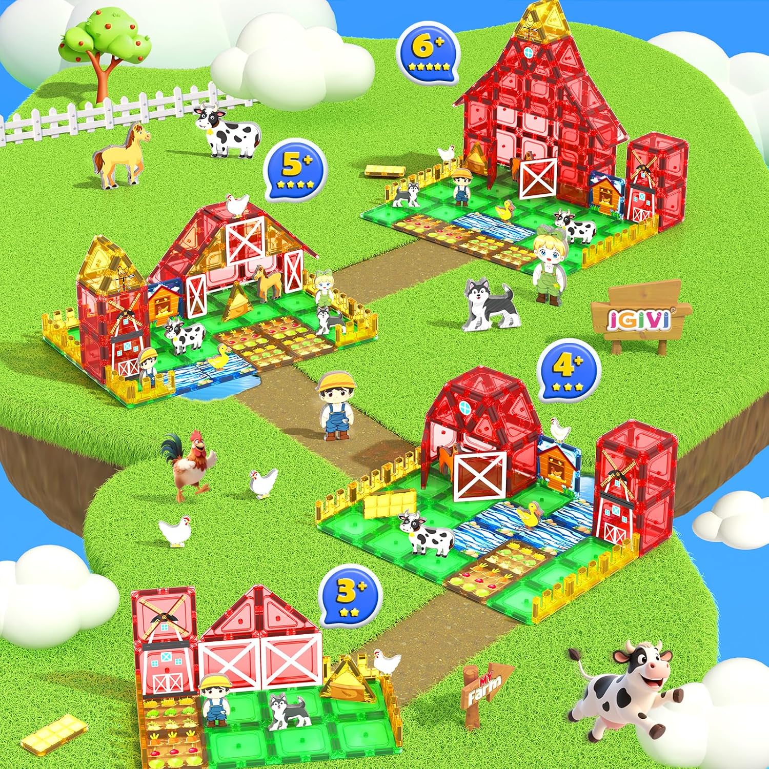 Thumbnail 3 de IGIVI Farm Animals Magnetic Tiles: STEM Builder Toy for 3+ Kids