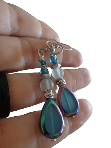 Detalle de Boucles d'oreilles en verre bleu par ASAI Bolivien Ethno Tribal Manufaktur