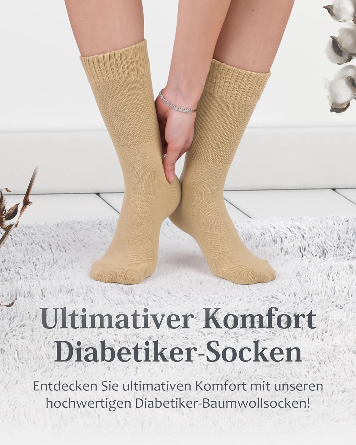 Detalle 2 de Fiera Besa sömlösa diabetikerstrumpor i bomull med komfortlinning, 4 par