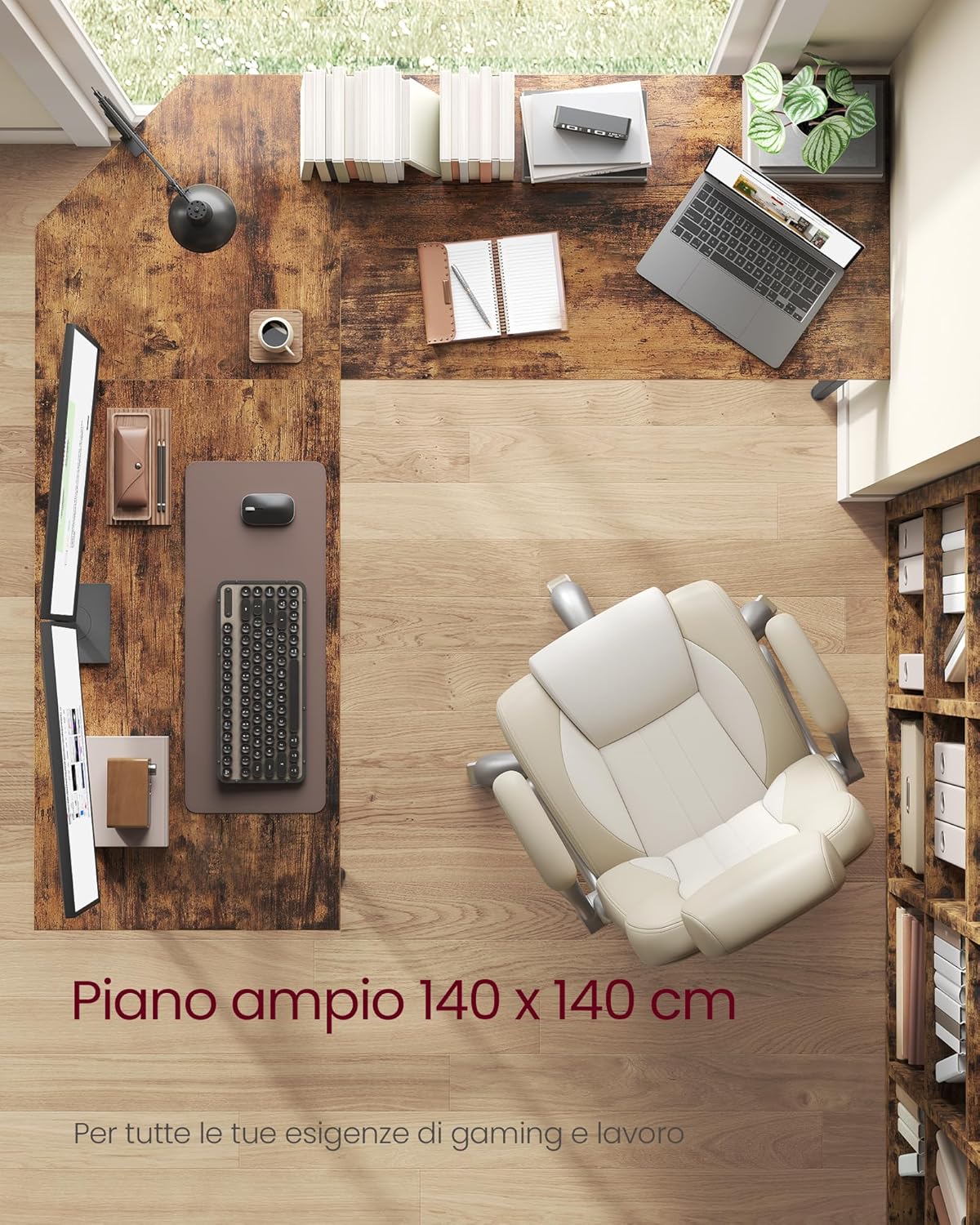 Thumbnail 3 de VASAGLE Scrivania ad Angolo a Forma di L 140×140 cm – Marrone Vintage e Nero Inchiostro (LWD73XV1)