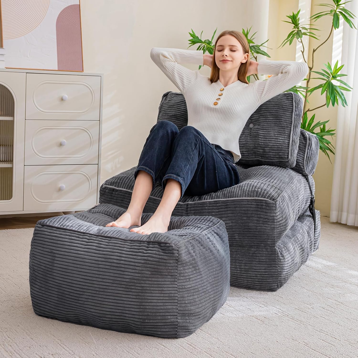 Thumbnail 5 de HIGOGOGO Square Pouf Ottoman 21 x 21