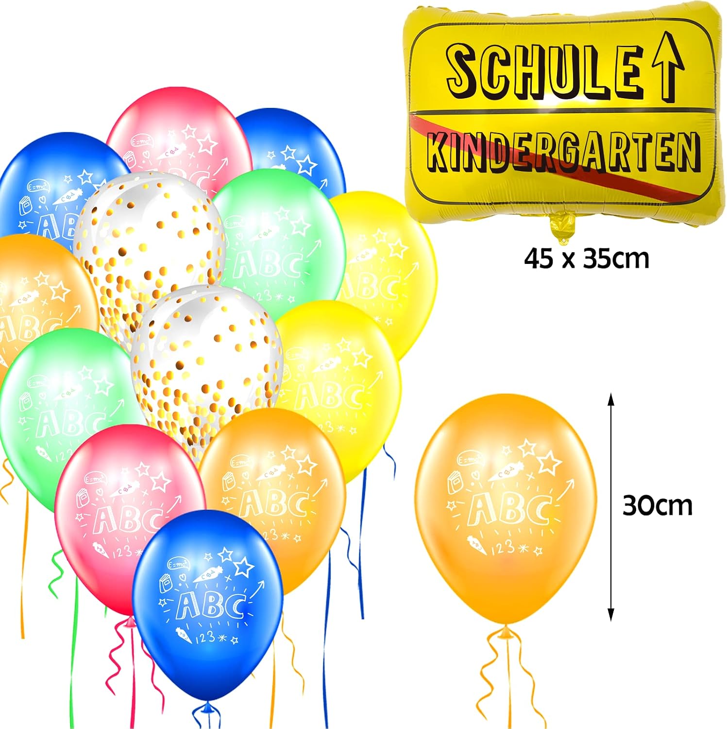 Detalle 2 de Einschulung Deko-Set: Alles Gute Zum Schulanfang mit Banner, Girlande und Ballons – inklusive ABC/123 Motiven