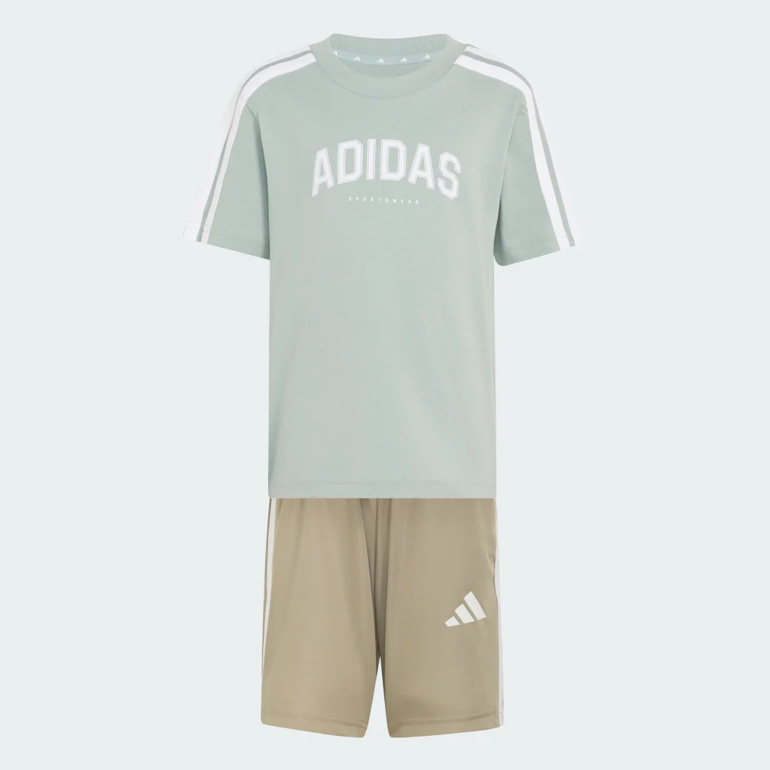 Detalle de Conjunto colegial Adidas para niños pequeños en verde