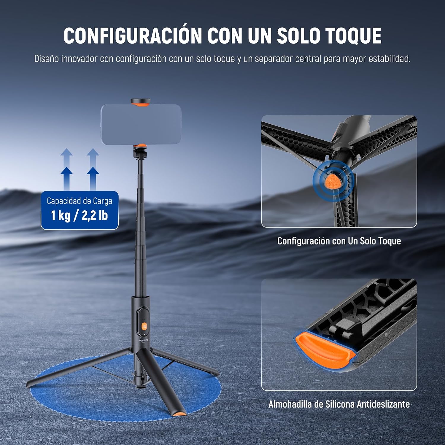 Detalle 2 de NEEWER Trípode Selfie 57,9" con Control Remoto 📸