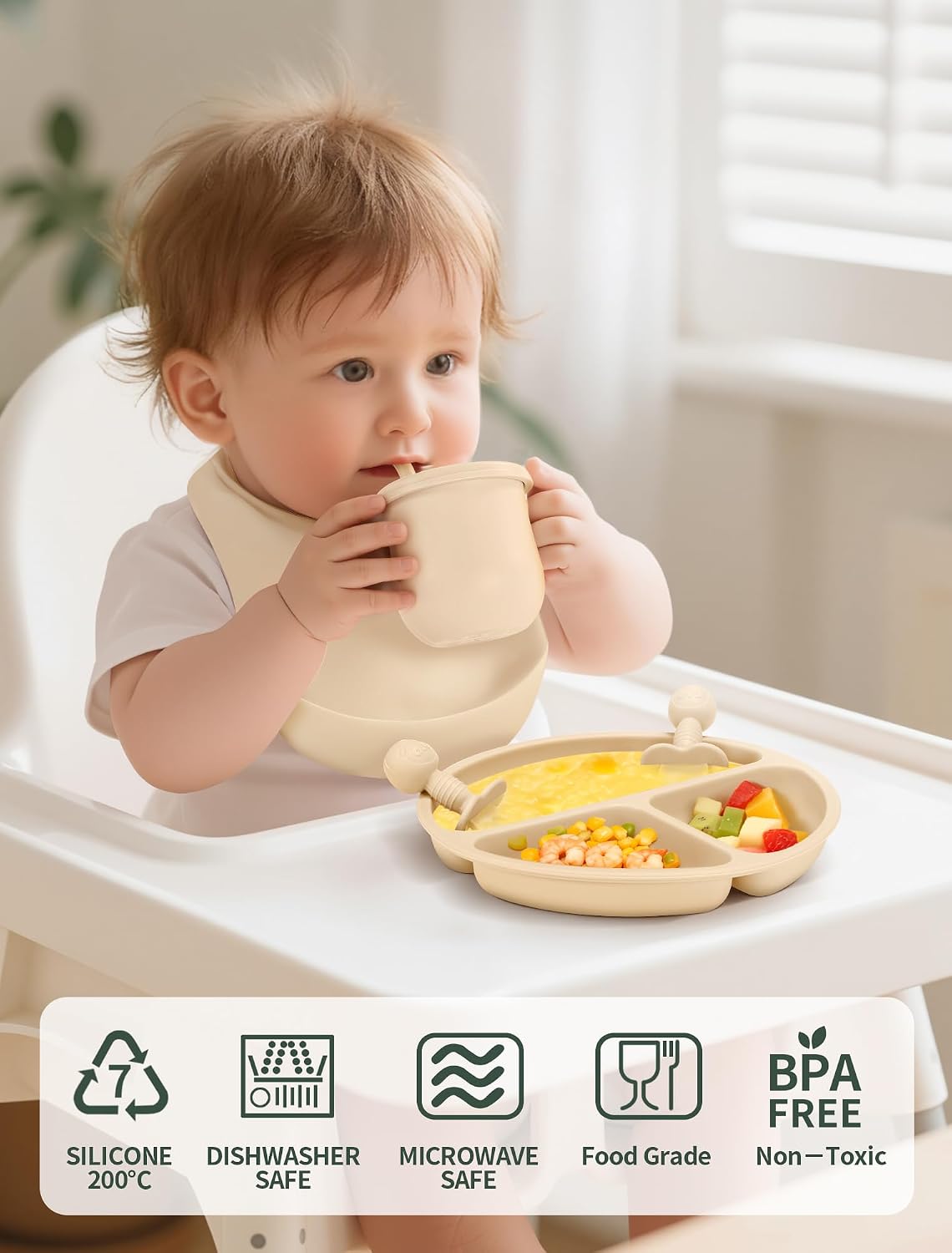 Detalle de JELLDJK SBFS-4 Silicone Baby Feeding Set, 9 Pieces with Suction Plate