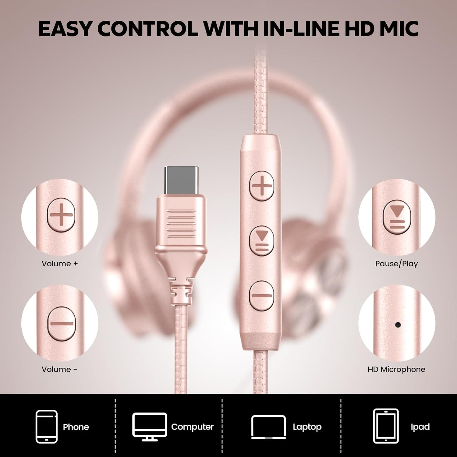 Thumbnail 4 de Cowyawn USB C Headphones Wired 40 mm