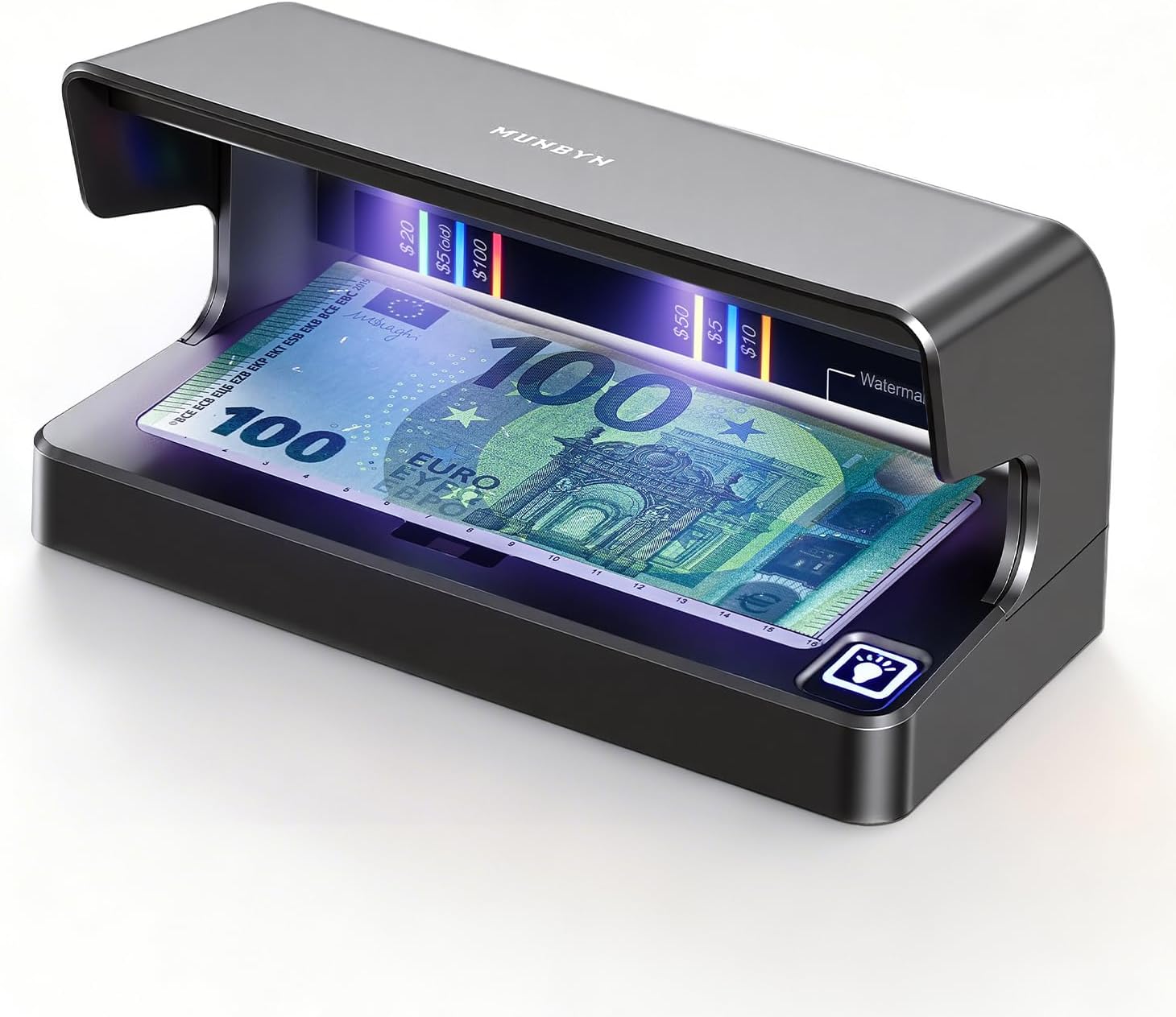 Detalle de MUNBYN IMC26 draagbare bankbiljetdetector met UV- en wit licht, USB-C