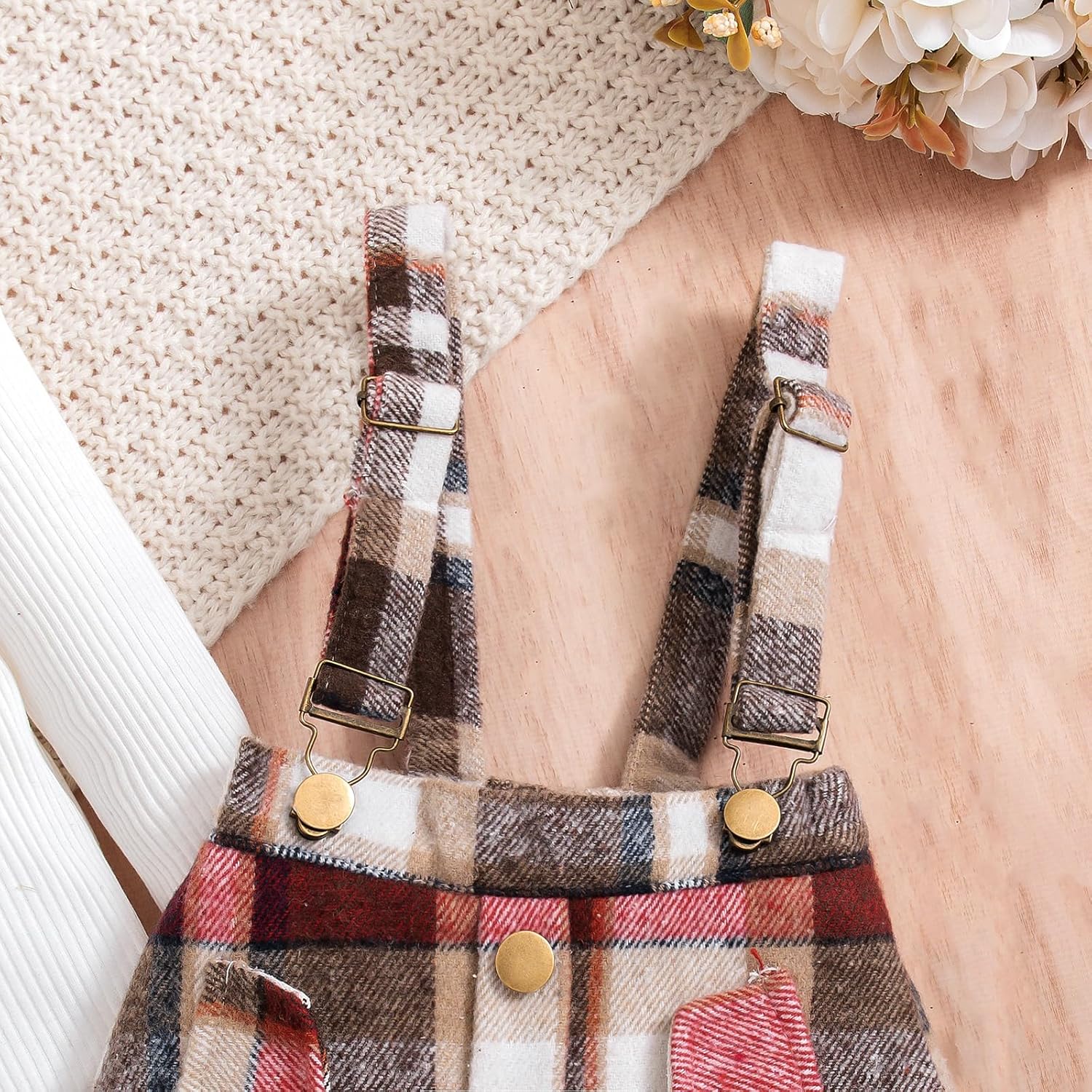 Thumbnail 5 de HPSOM Toddler Baby Girl Skirt Set: Long Sleeve Ruffled Top with Plaid Suspender Skirt