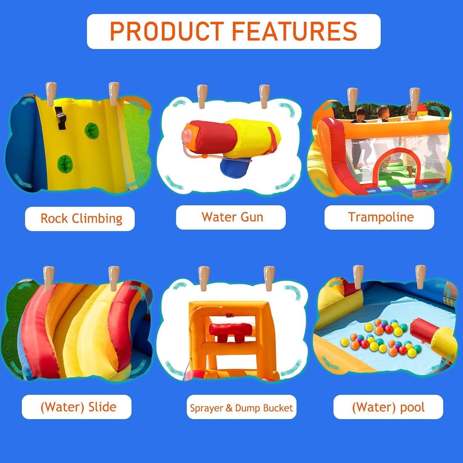 Thumbnail 2 de Ballsea Bouncy Castle: inflatable trampoline bounce house with long slide, ball pit & climbing wall