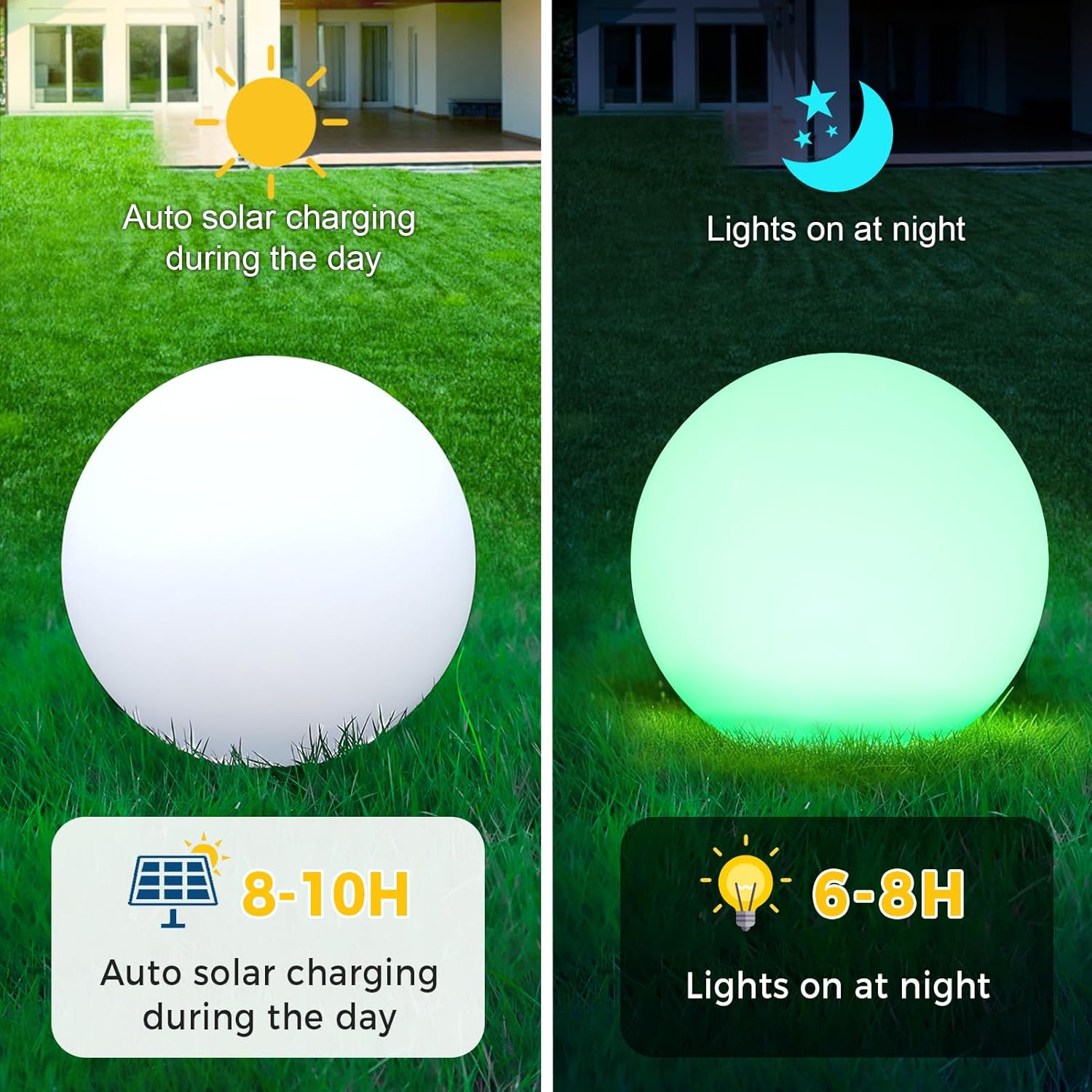 Thumbnail 1 de 2er-Set WRGB Solarleuchte Kugel 30 cm – Fernbedienung, 16 Farbwechsel, IP66, USB-C/ Solaraufladung