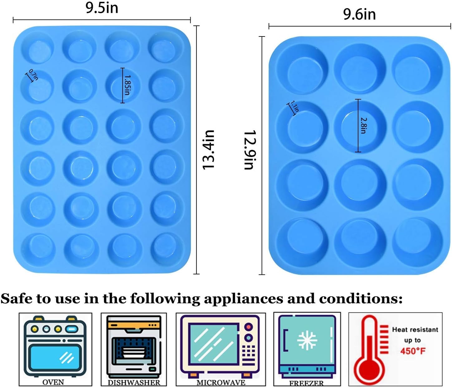 Detalle de Bangp 2-Pack Silicone Muffin Pan Set – 12 Regular + 24 Mini, BPA Free, Non‑Stick, with Spatula & Oil Brush