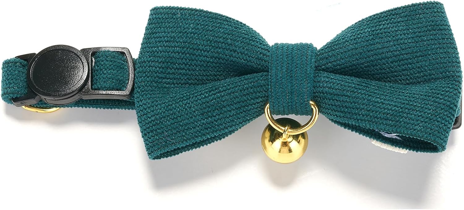 Thumbnail 5 de YUDOTE Ultra-soft natural cotton corduroy cat collar (green) with quick-release buckle and removable bow tie
