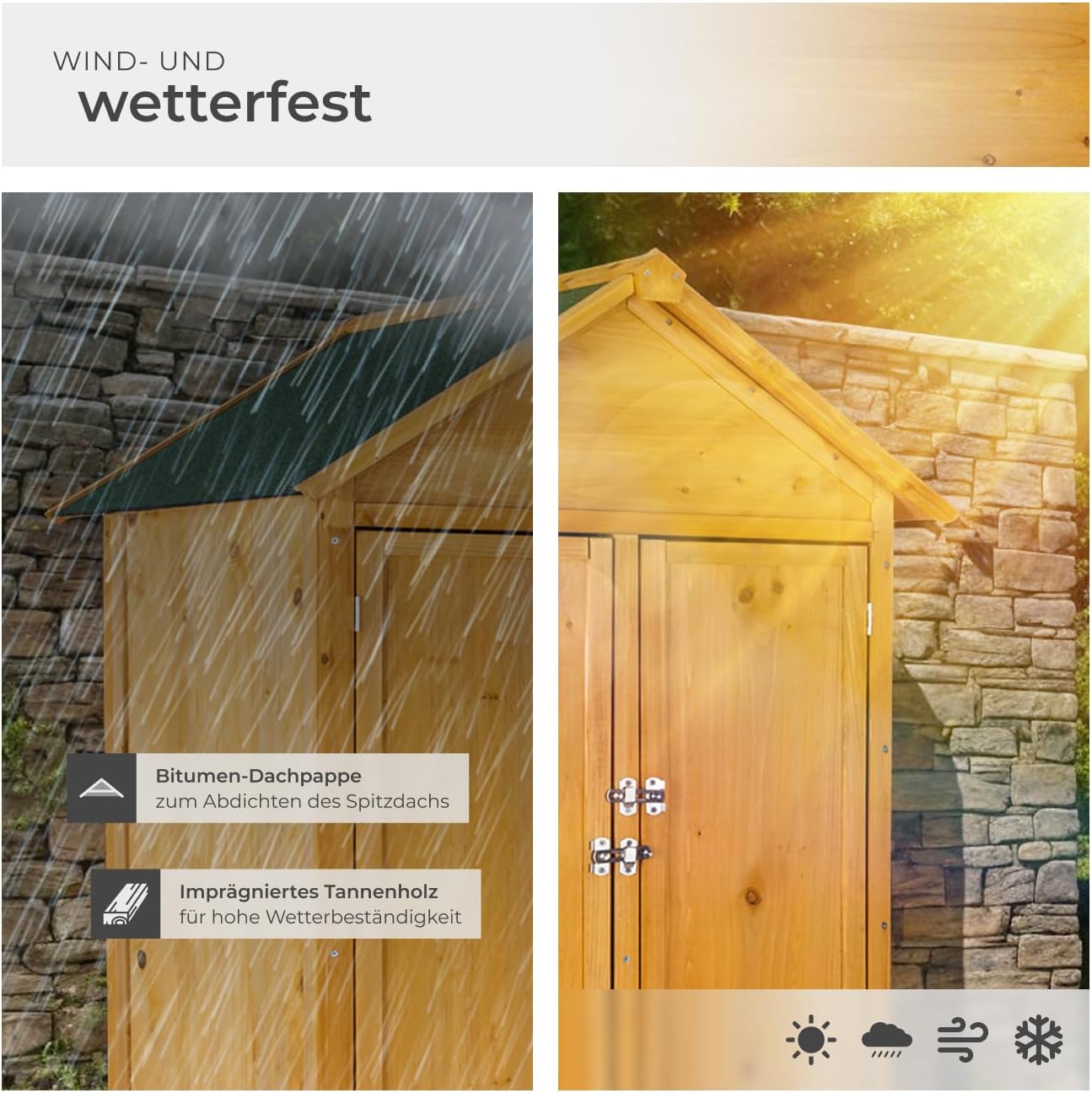 Detalle de tectake® Holz Gartenschrank für den Außenbereich, wetterfest, 80,5 x 60 x 213,5 cm